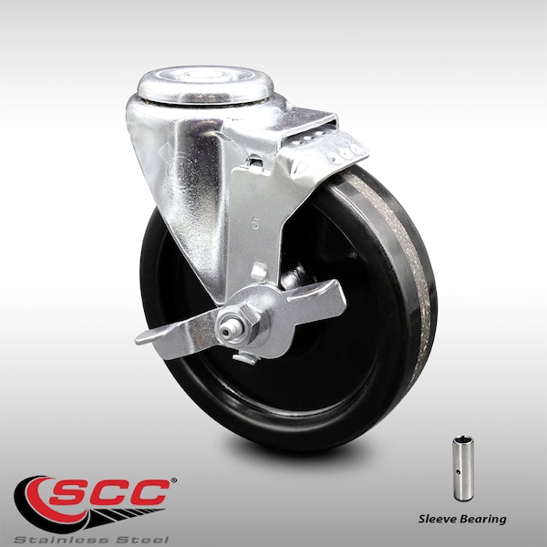 5 Inch SS Phenolic Wheel Swivel Bolt Hole Caster with Brake